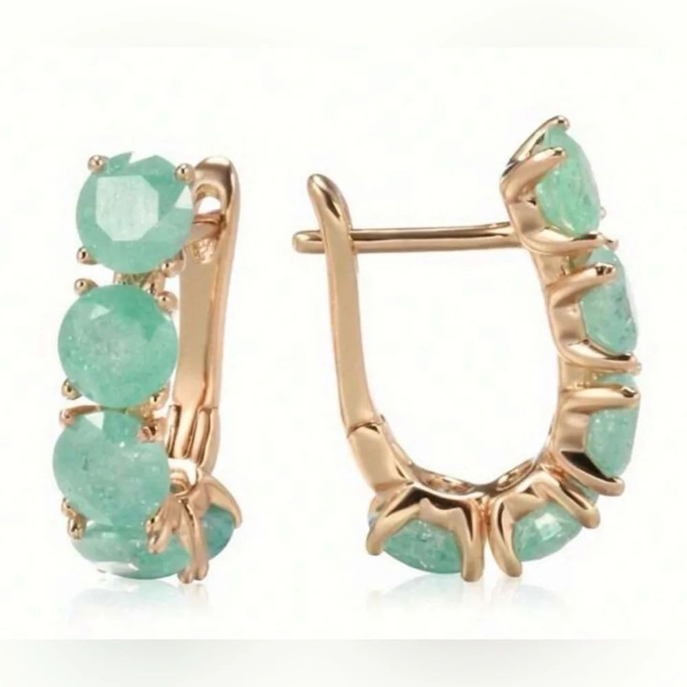 NEW! Goldtone Hook Earrings with Aqua Mint Green CZ Gemstones